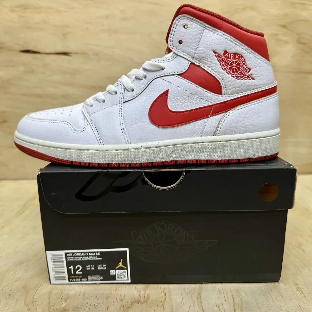 NEW sz 12 Nike Air Jordan 1 Mid SE Shoes White Lobster Dune Red FJ3458-160
